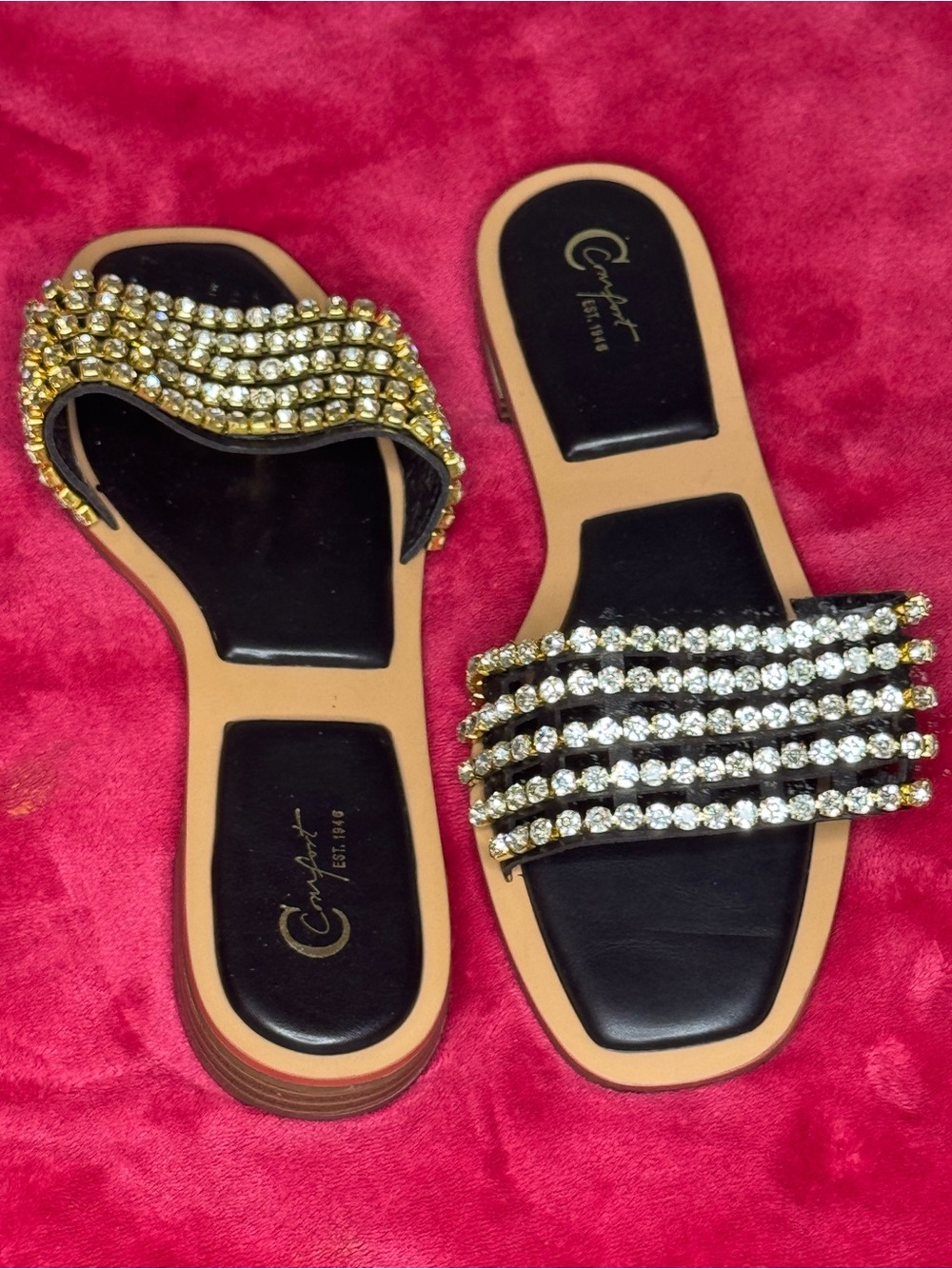 C comfort Women's Black & Gold Jeweled Slide Sandals